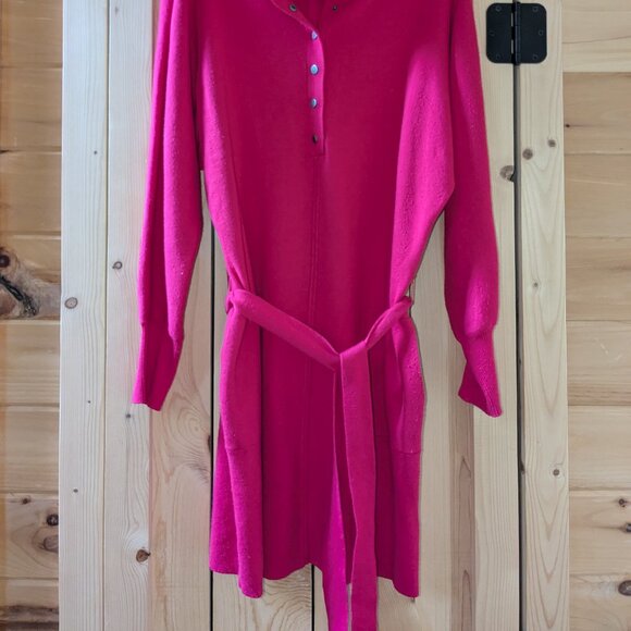 Daily Practice Sweater Dress Small Hot Pink Pullover Knit Mini Tie Waist Polo - Picture 2 of 12